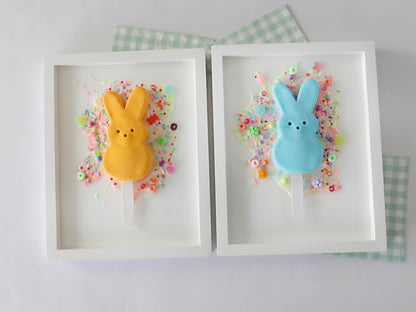 Marshmallow Bunny Popsicle Artwork, Handcrafted Clay Bunnies in Resin Pool, Whimsical Nursery Decor for Baby Shower Gift