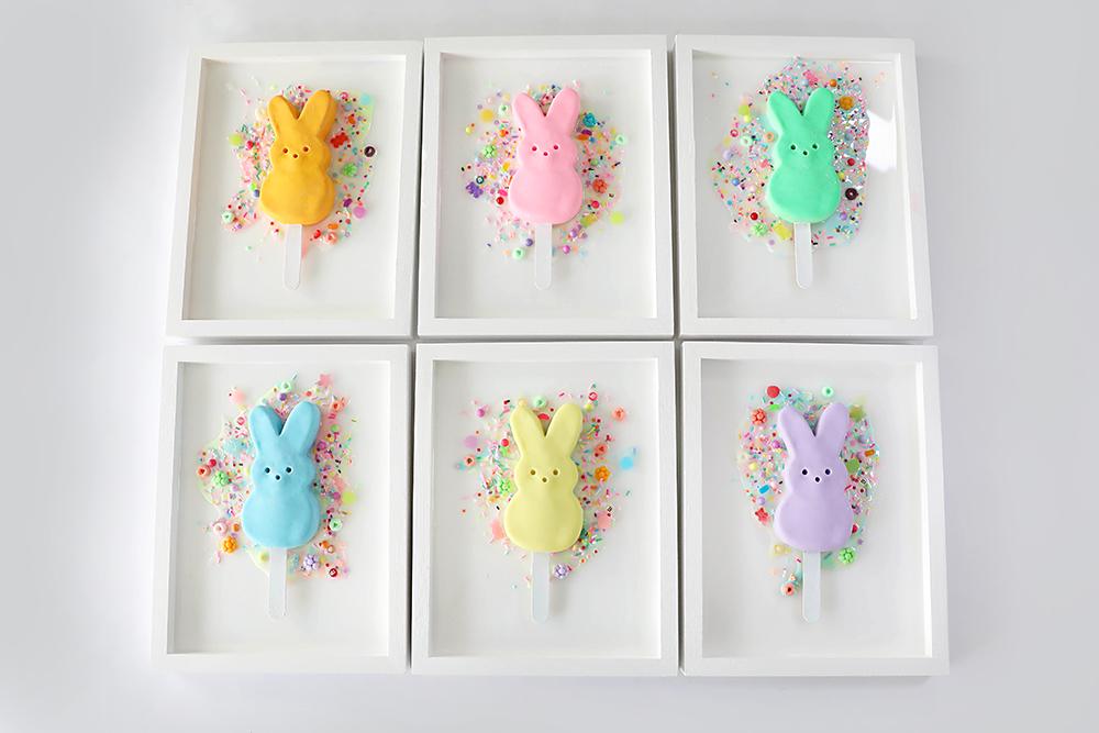 Vibrant Lilac Marshmallow Bunny Popsicle Artwork: Resin Peep-Inspired Easter Wall Decor