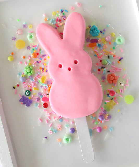 Pink Bunny Wall Art - Adorable Marshmallow Bunny Popsicle Wall Decor for Kids' Rooms, Fun Gift for Baby Showers & Nursery Decor