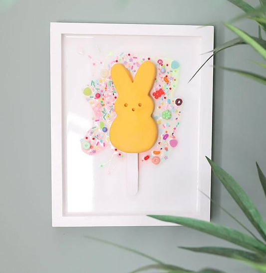 Bunny Popsicle Art, Adorable Handcrafted Marshmallow Bunny Framed Artwork for Children's Spaces, Perfect Gift for Baby Shower