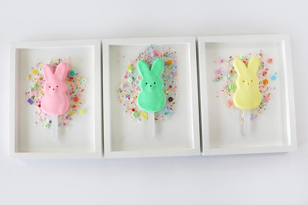 Vibrant Lilac Marshmallow Bunny Popsicle Artwork: Resin Peep-Inspired Easter Wall Decor