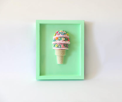 Floral Ice Cream Art Kids Room Decor, Colourful Crowned Playroom Accent, Perfect Birthday Gift for Children