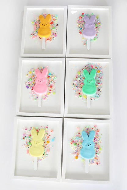 Vibrant Blue Marshmallow Bunny Popsicle Resin Artwork - Whimsical Easter Peep-Inspired Wall Decor