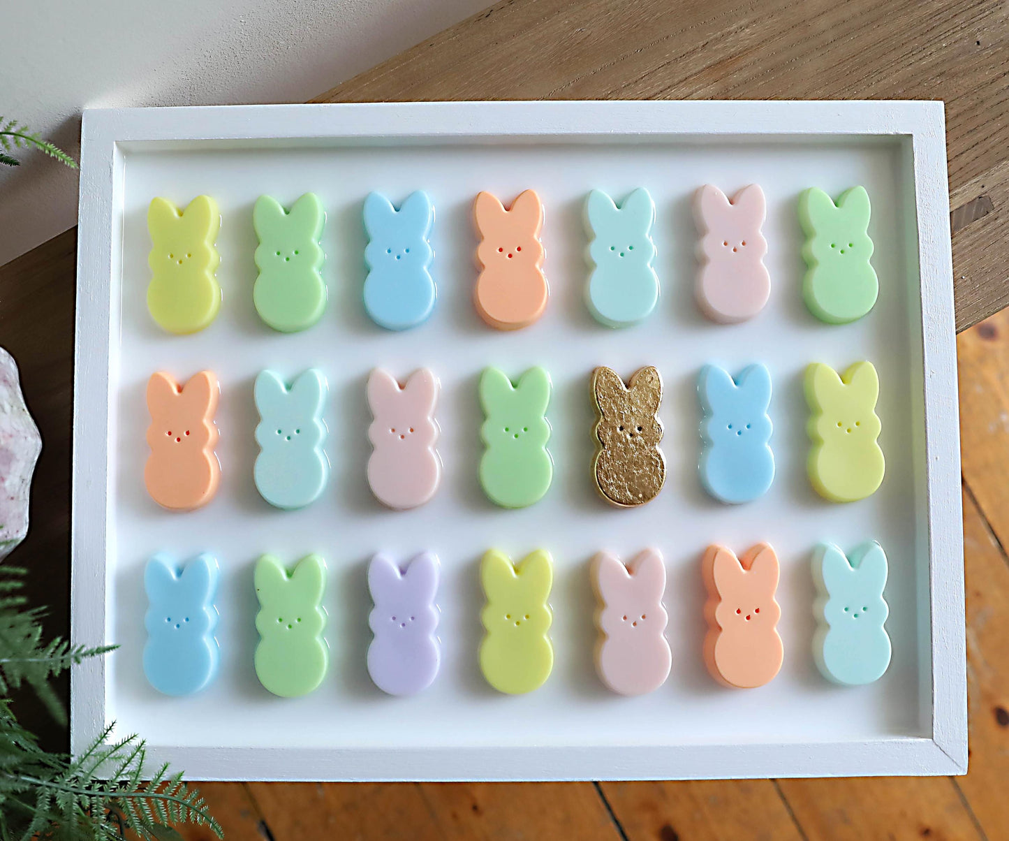 Bunny Wall Art: Handmade Pastel Decor with Gold Leaf for Play Areas & Housewarming Gifts, Adorable Children's Room Decor