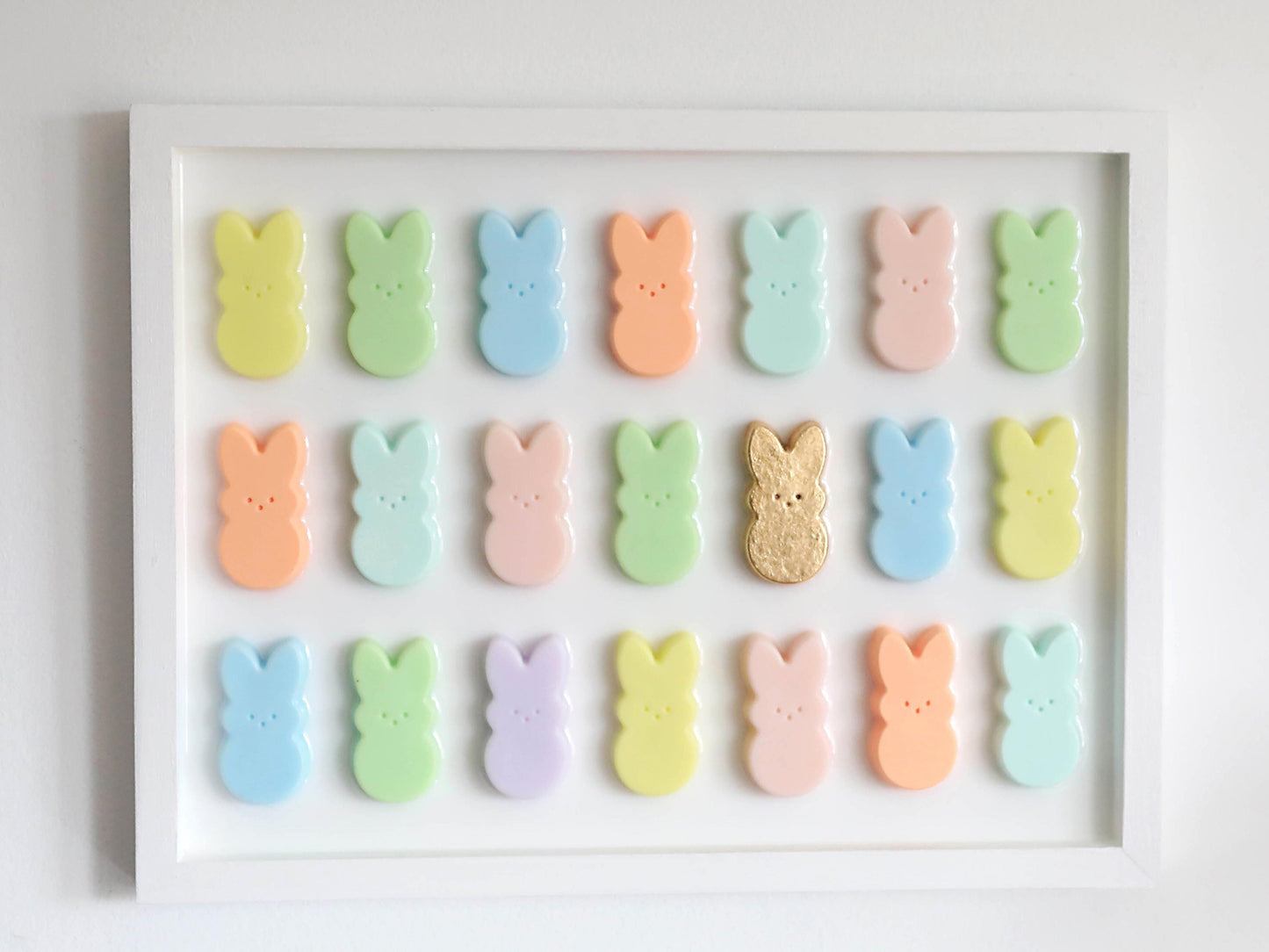 Bunny Wall Art: Handmade Pastel Decor with Gold Leaf for Play Areas & Housewarming Gifts, Adorable Children's Room Decor