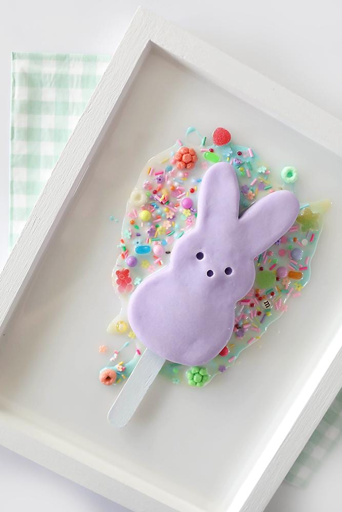 Vibrant Lilac Marshmallow Bunny Popsicle Artwork: Resin Peep-Inspired Easter Wall Decor