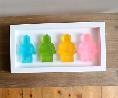 Robot men art framed kids wall art, pretty colours children’s artwork for playroom decoration, unique gift for boys and girls