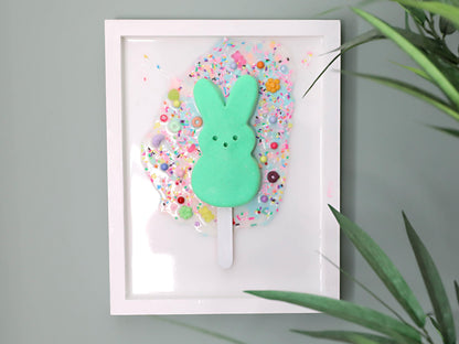 Marshmallow Bunny Popsicle Artwork, Handcrafted Clay Bunnies in Resin Pool, Whimsical Nursery Decor for Baby Shower Gift