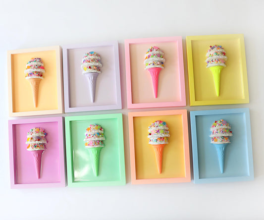 Candy Coated Ice Cream Art, Handcrafted Gelato Cone Resin Wall Decor, Brighten Kitchen Playroom, Fun Gift for Kids & Art Lovers