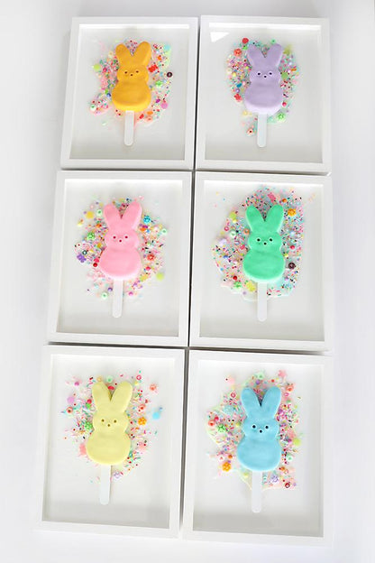Bunny Popsicle Art, Adorable Handcrafted Marshmallow Bunny Framed Artwork for Children's Spaces, Perfect Gift for Baby Shower