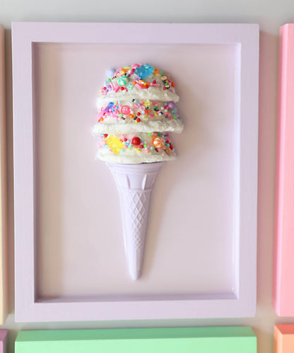 Candy Coated Ice Cream Art, Handcrafted Gelato Cone Resin Wall Decor, Brighten Kitchen Playroom, Fun Gift for Kids & Art Lovers