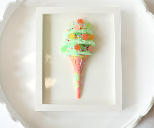 Whimsical Mint Green Ice Cream Art, Colourful Kids Room Decoration with Faux Candy, Unique Birthday Gift for Children’s Room