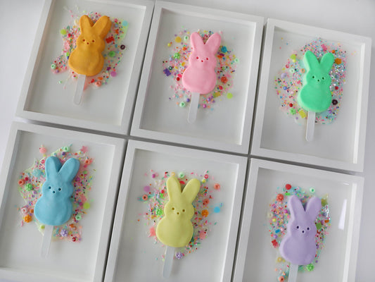Marshmallow Bunny Popsicle Artwork, Handcrafted Clay Bunnies in Resin Pool, Whimsical Nursery Decor for Baby Shower Gift