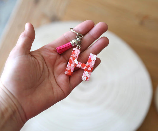 Initial Keychain Personalized Heart Filled Letter, Custom Cute Keychain Accessory, Perfect Stocking Filler Gift