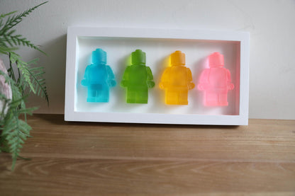 Robot men art framed kids wall art, pretty colours children’s artwork for playroom decoration, unique gift for boys and girls