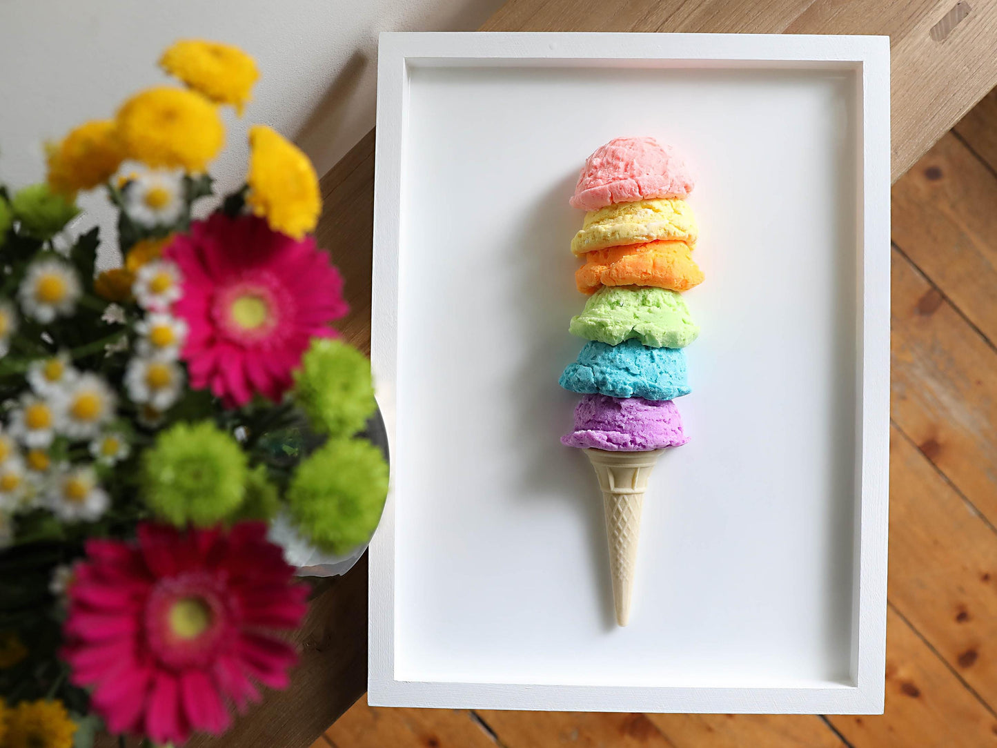 Multi Colour 6 Tier Resin Ice Cream Wall Art - Stunning Glitter-Embedded Artwork for Home Decor - Perfect Gift for Fun Spaces
