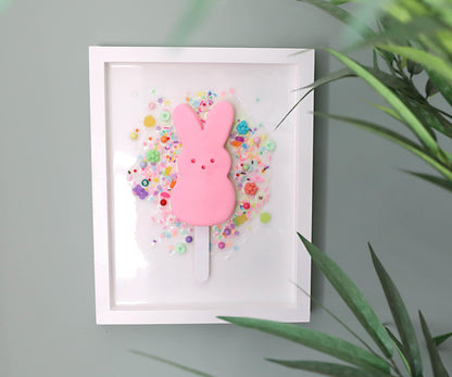 Pink Bunny Wall Art - Adorable Marshmallow Bunny Popsicle Wall Decor for Kids' Rooms, Fun Gift for Baby Showers & Nursery Decor