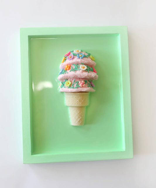 Floral Ice Cream Art Kids Room Decor, Colourful Crowned Playroom Accent, Perfect Birthday Gift for Children