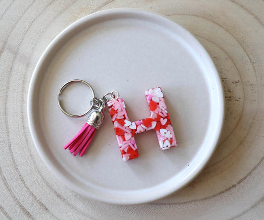 Initial Keychain Personalized Heart Filled Letter, Custom Cute Keychain Accessory, Perfect Stocking Filler Gift