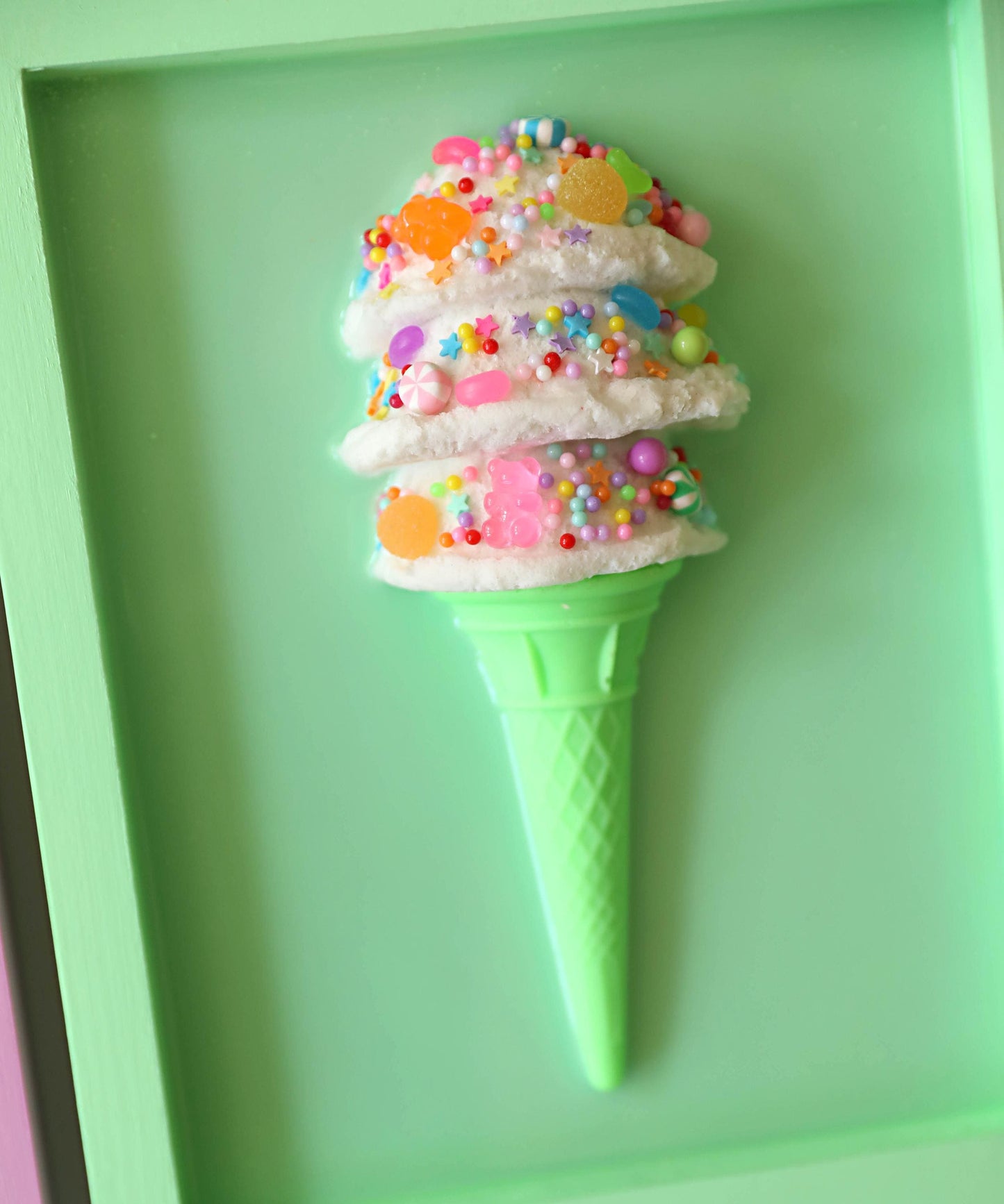 Candy Coated Ice Cream Art, Handcrafted Gelato Cone Resin Wall Decor, Brighten Kitchen Playroom, Fun Gift for Kids & Art Lovers