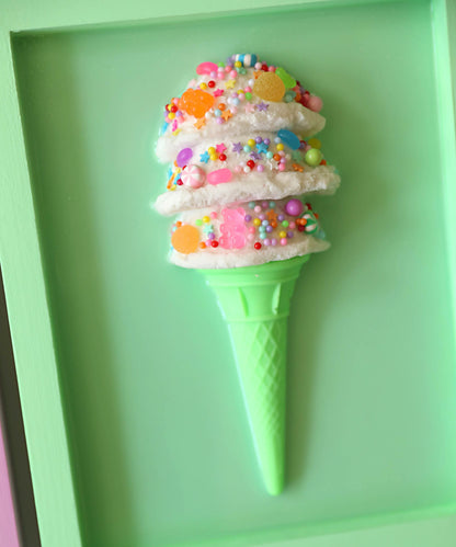 Candy Coated Ice Cream Art, Handcrafted Gelato Cone Resin Wall Decor, Brighten Kitchen Playroom, Fun Gift for Kids & Art Lovers
