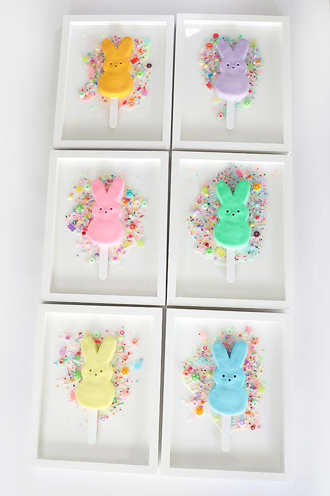 Vibrant Lilac Marshmallow Bunny Popsicle Artwork: Resin Peep-Inspired Easter Wall Decor