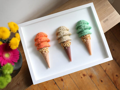 Whimsical Ice Cream Wall Art, Handcrafted Triple Scoop Decor, Sweet Touch for Dining Rooms, Ideal Birthday Gift